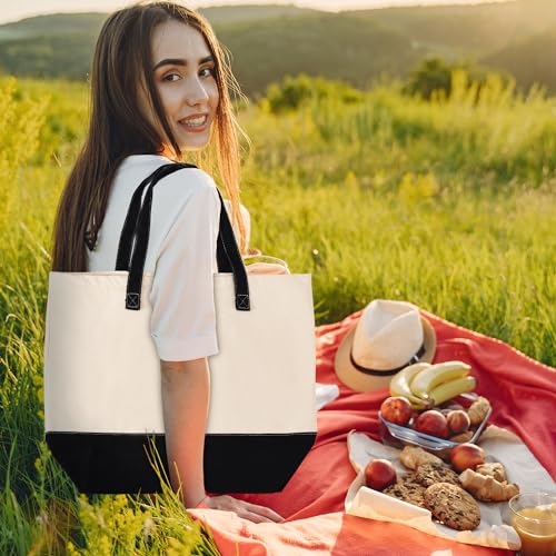 HIFA Personalized Custom Tote Bag for Women, Canvas Tote Bag - Zipper Closure, Extra Inner Pocket - Multipurpose Shoulder Bag