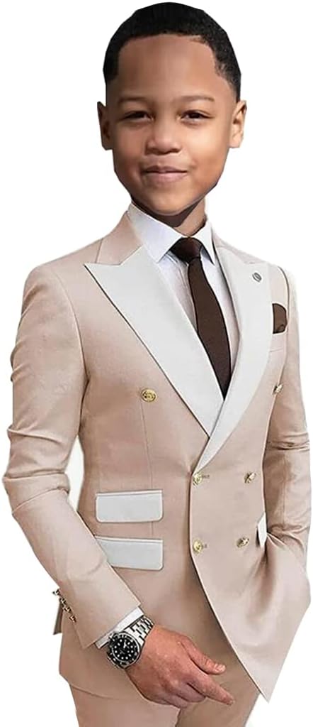 2 PC Suit for Boys Double Breasted Blazer Pants Boys Party Suit Flower Boy Suit for Wedding