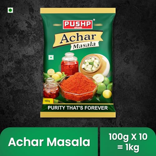 Image of Pushp Achar Masala | 100g Pouch | Premium Blend of Traditional Spices | Ready-to-Use Pickle Mix | Authentic Homemade Pickle Masala | No Added Preservatives (Pack of 10)