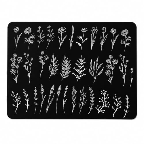 Image of Luxe Home International Dish Dry Mats for Kitchen Counter, Rubber Quick Dry Mat for Kitchen Utensils, Botanical Print Smooth Absorbent Placemat, 35x55 cm, Leaf Black, Pack of 1