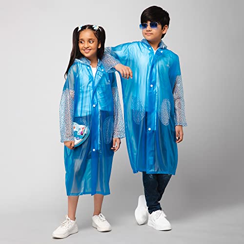 Image of THE CLOWNFISH Boys Polyester Shower Saver Series Unisex Kids Waterproof Single Layer Pvc Standard Length Longcoat /Raincoat With Adjustable Hood.