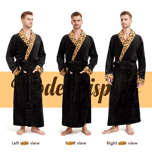 Men's Fleece Plush Bathrobe Full Length Big and Tall Shawl Collar Plaid Men Robe2