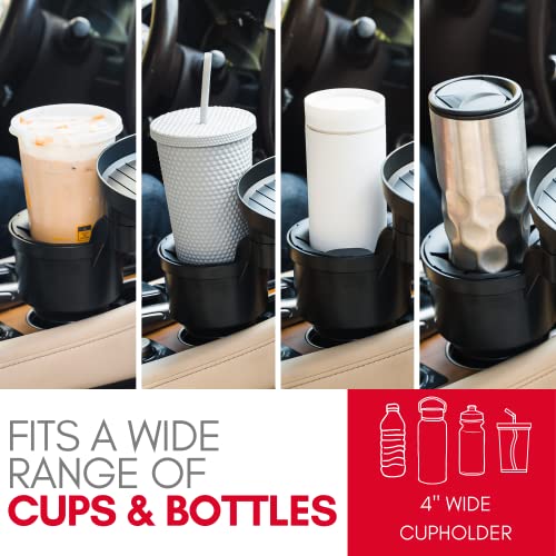 Macally Car Cup Holder Tray and Cup Holder Expander with Phone Slot - Enjoy Your Meal - 9" Food Tray Table and Drink Holder for Yeti, Hydroflask, etc.