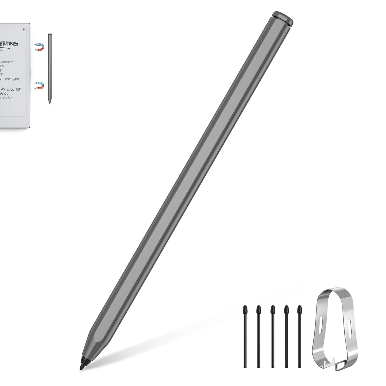 Stylet pour Remarkable 2 argenté avec gomme et 5 pointes de rechange
