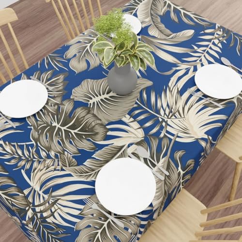 Image of Wings Star Premium Center Table Cover, PVC Fabric, 40x60 inch Size | Table Cloth | PVC 4 Seater Rectangular Center Table Cover | Table Sheet for Dining, Party, Events | Waterproof Blue & Beige
