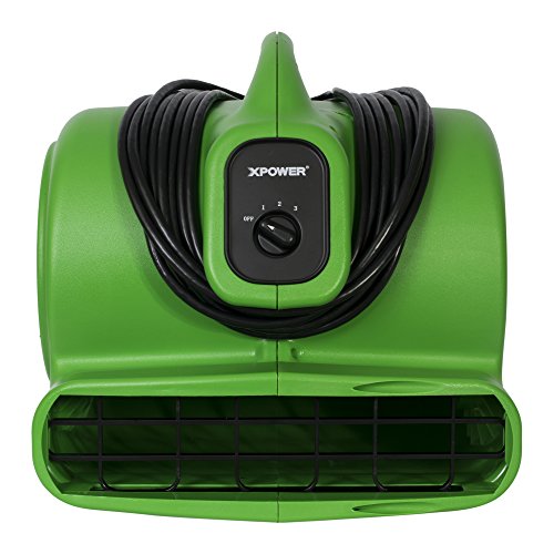 Image of XPOWER X-600A Pro 1 /3 HP 2400 CFM Centrifugal Air Mover, Carpet Dryer, Floor Fan, Blower, Daisy Chain, for Water Damage Restoration, Janitorial, Plumbing, Home Use, Green