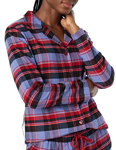 Image of Amazon Essentials Women's Flannel Long-Sleeve Button Front Shirt and Pant Pajama Set