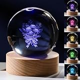 3D Carnation Gifts for Women Crystals Ball 60mm - Carnation Figurines Decor Glass for Mom Figurine Carnation Stuff for Room Birthday for Lovers Wife