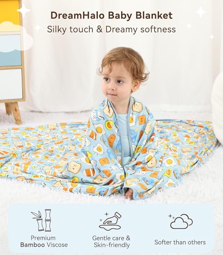 Image of Premium Baby Blankets, Soft Viscose from Bamboo Blanket for Boys and Girls, Nursery Crib Bedding Quilt for Newborn and Toddler, Cooling for Hot Sleepers, 50'' x 50'' Blue Breakfast