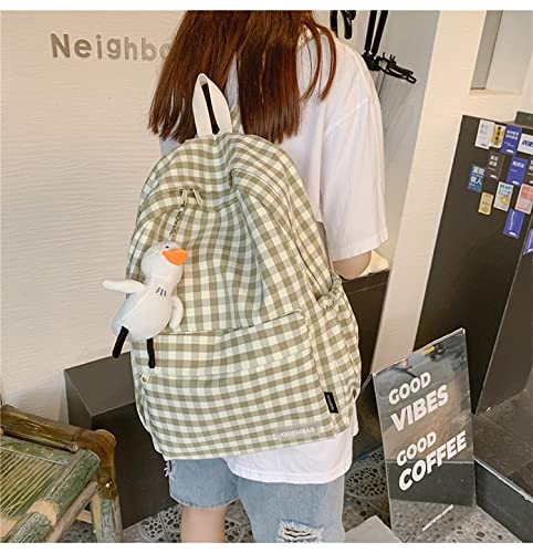 Cute Backpack with Bear/Cow Pendant Kawaii Ulzzang Japanese Korean Large Bag College Style Casual Backpack (Style 02 yellow)2