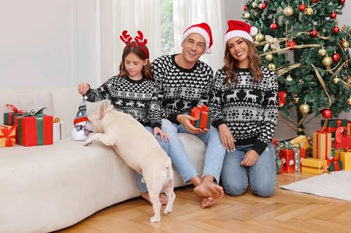Image of Totatuit Family Matching Christmas Sweater Round Neck Reindeer Snowflakes Ugly Knitted Sweater Pullover for Men Women