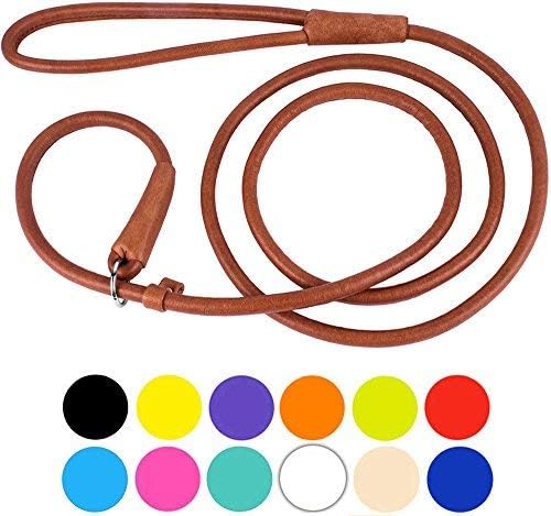 CollarDirect Rolled Leather Slip Lead 6FT Heavy Duty Rope Dog Leash 4ft Soft Padded Pet Leashes Small Medium Large Puppy Training…