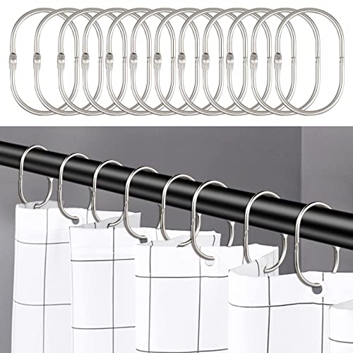 WEKIWGOT 24 Piezas Anillas para Cortina de Ducha de Acero Inoxidable, Anillo Ovalado para Barra de Cortina de Ducha, Anillos de Metal para Barra de Ducha, Baños, Ventanas (Plata)
