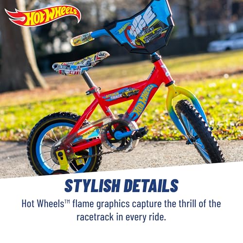 Image of Dynacraft Hot Wheels BMX Bike for Boys, 12-18 Inch Kids Bike, Ages 3-9, Rev Grip Handlebar Feature, Red & Black