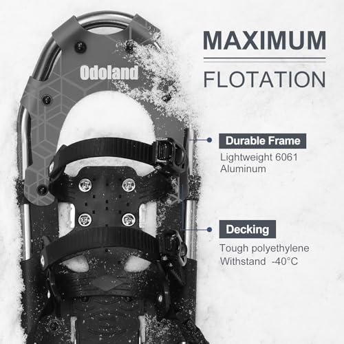 image for Odoland 4-in-1 Snowshoes for Men and Women with Trekking Poles, Carryi