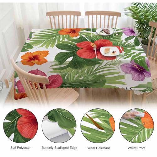 Beabes Tablecloth Tropical Flowers, Exotic Palm Leaves Rectangular Table Cover Hibiscus Flowers Kitchen Table Cloth for Dining Hotel Coffee Parties Tabletop Decoration, 52x70 Inch by Beabes - Used condition - Image 4