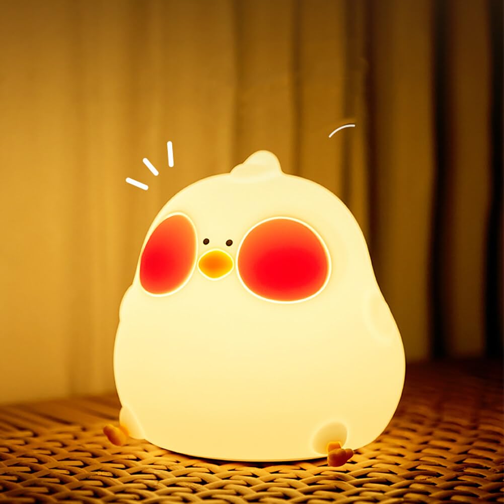 Veilleuse Poussin Mignon Silicone Rechargeable USB | Lumière Douce Tactile Pour Bébé Enfant | Minuterie + Luminosité Réglable