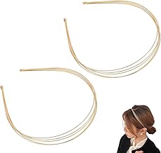 WUSJCOF 2 Pack Metal Multilayer Headband Thin Elegant Headband Hair Accessories Hair Accessories for Women and Girls (Gold)