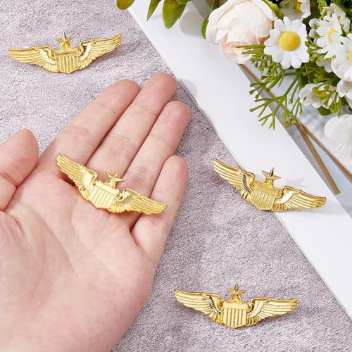 SUPERFINDINGS 4Pcs Wings Pin Alloy Gold Wing Pilot Badge 2.32'' Costume Lapel Pins Brooch Air Force Wing Pins Metal Aviator Wings Pin for Hat Shirt Uniform Pilot Costume3