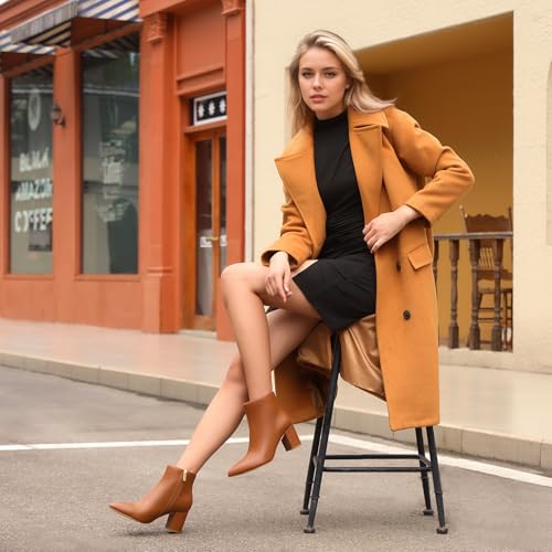 JOY IN LOVE Women's Ankle Boots Chunky Block Heel Pointed Toe Zipper Boots3