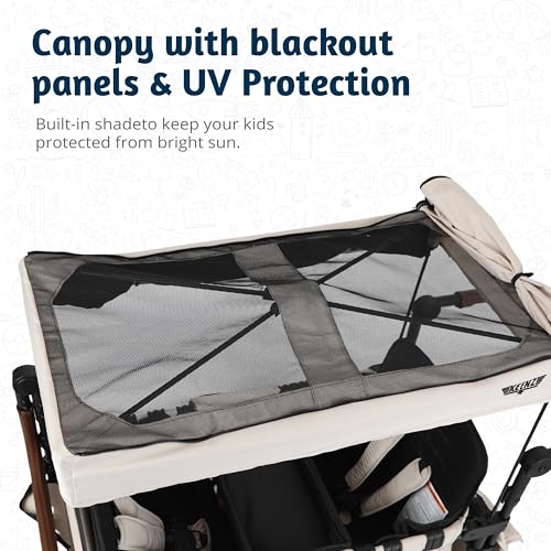 Keenz XC+ 2.0 - Luxury Comfort Stroller Wagon | Foldable 4 Passenger Quad Seater with Adjustable Canopy | Cream - Thumbnail 7