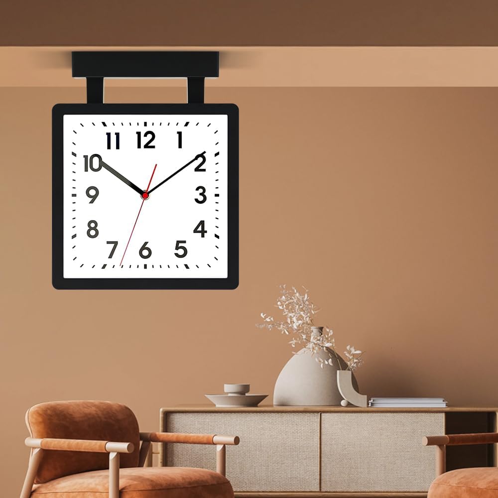 BESTIME 66295A Double Sided Plastic Wall Clock with Black Frame. Simple Design Classic Station Clock, Quiet, Elegant and Generous Style, Suitable for Home, Office, Living Room, Kitchen, Bedroom.