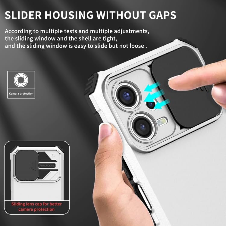 Image of ShieldTech Back Cover Compatible to Redmi Note 12 5G with Sliding Camera Shield & Stereoscopic Holder 360 Protection Mobile Phone Case for Redmi Note 12 5G (PC, White)
