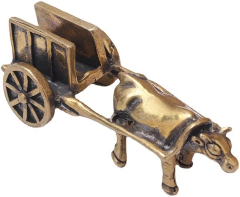 DMtse Chinese Brass Mini Ox Pull Cart Decor Statue Figurines for Animal Sculpture Collectibles Gift image 2
