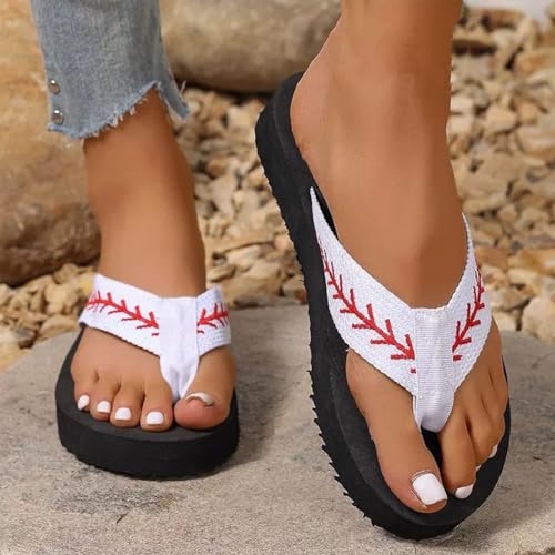 Baseball Mom Flip Flops Women'S Embroidered Slippers Slippers With Embroidery Crafted Laces Mother'S Day Gift For Mom Gift For Ball Games Lovers (white, US Women's Size 11)4