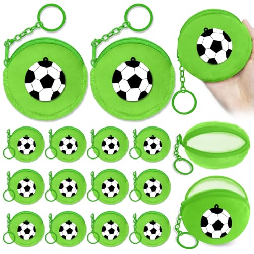 KeeStar 15 Pack Soccer Coin Purse with Zipper Keychain,Wallet Bag Party Favors for Soccer Birthday Party Decoration,Sports Themed Baby Shower,School Carnival Rewards,Travel,Classroom Prize