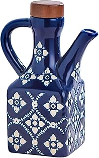 Ceramic Olive Oil Dispenser Bottle 8.5 oz – Decanter for Kitchen with Handle & Wooden Stopper, Decorative Oil and Vinegar Dispenser Set, Cooking Oil Container Cruet for Olive, Avocado, Vinegar, Jar