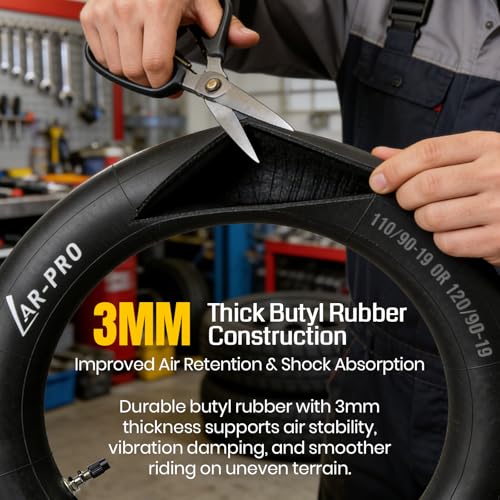 Image of AR-PRO (2-Pack) 110 /90-19 & 120 /90-19 Heavy-Duty Motorcycle Inner Tubes, 3mm Thick Butyl Rubber Tubes, TR4 Valve Stem, Fits Off-Road, Motocross & Dirt Bike Tires