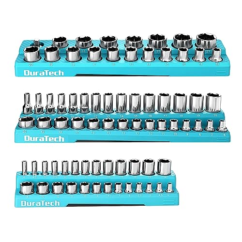 DURATECH Magnetic Socket Organizer Set, 1/4", 3/8", 1/2" Drive Metric Socket Holders Socket Trays for Tool Box and Tool Cart, Hold 74 Pieces Standard Size Deep Size Sockets (Sockets Not Incl