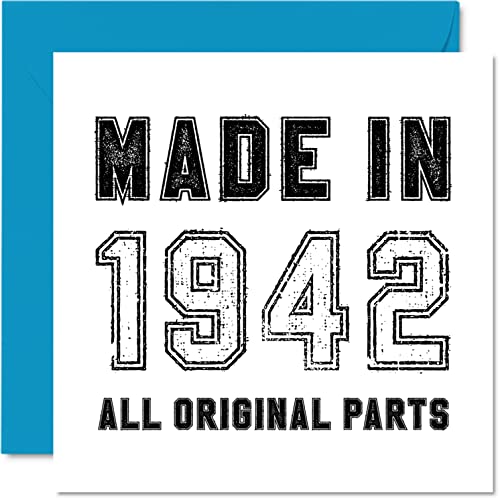 Tarjeta felicitación 80 cumpleaños hombres mujeres – hecha en 1942 todas las piezas originales – divertida tarjeta ochenta cumpleaños papá mamá hermano hermana nan abuelo, 145 mm x 145 mm