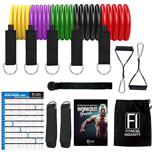 Fitness Insanity Resistance Bands Set - 5-Piece Exercise Bands - Portable Home Gym
