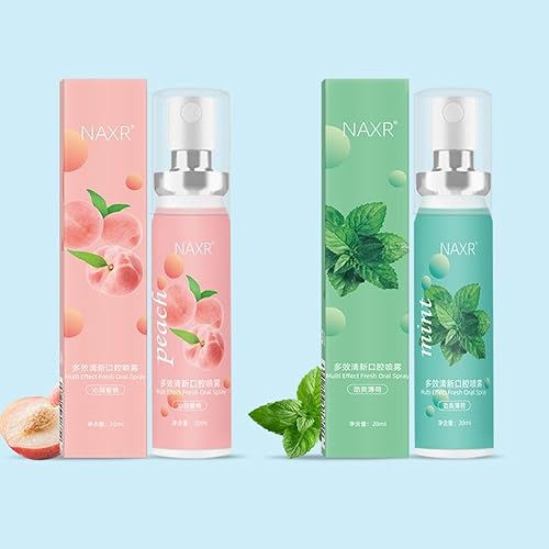 Espray ambientador bucal,Spray respiratorio,0.7 fl oz Spray oral portátil Ambientador de aliento sabor melocotónmenta, enjuague oral, spray