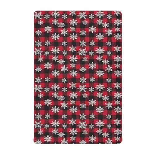 Image of Baby Crib Sheet Snowflakes Buffalo Plaid Crib Mattress for Boys and Girls Playard Sheet Soft Breathable Fitted Baby Mattress Cover 52x28in