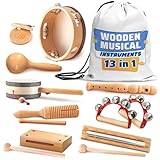 Wooden Musical Instruments Set – 13-Piece Music Instruments Kit with Durable Storage Bag – Enhances Rhythm and Coordination – Percussion Instrument | Good Gift for Music-Loving Families