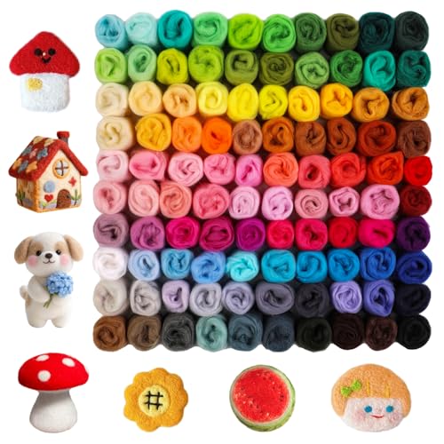 Namner 100 Colours Needle Felting Wool 300g Felting Wool Roving Starter Felt Supplies for DIY Wool Crafts Beginner-Friendly Wool Art Set