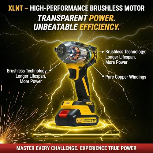 Image of XLNT 21V Brushless Impact Wrench 650Nm High Torque | 1 /2 inch Cordless, 2x10Ah Batteries | 0-2700 RPM, Cr-Mo Sockets, Bits, LED Light | Professional Automotive Heavy Duty Workshop