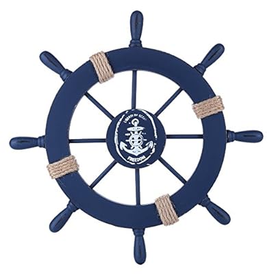 Rienar Nautical Beach Wooden Boat Ship Steering Wheel Fishing Net Shell Home Wall Decor (Deep Blue) 51PTpTJiWXL. SS400