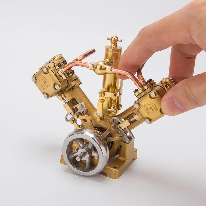 RW-V2 6CC Steam Engine Model That Works – Mini V-Shape Double Cylinder Metal Engine for 70–130cm Steamships, Forward & Reverse Function, Educational Kit for Adults