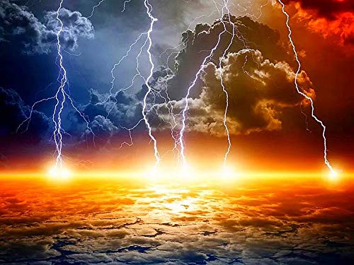 DIY 5D Full Drill Dark Clouds Lightning Square Diamond Art Painting by Number Kits for Adults and Crystal sea Cross Stitch Coastal Town Landscape Pictures for Wall Decoration (50x40CM/20x16IN)
