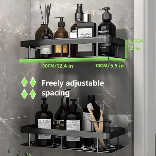 Image of zuku Bathroom Shelf for Wall Pack of 2 Shelf with Self Adhesive Stickers Washroom Organizer with Accessories Wall Mount Shelves Racks for Bathroom Storage (Black, Pack of 1)