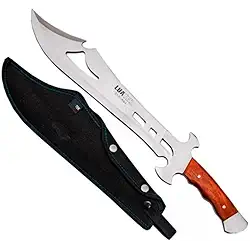 Faca Full Tang Grande 50cm com Lâmina em Aço Inoxidável, Cabo de Madeira, com Bainha Preta, Facão Caça, Pesca, Camping, Defesa