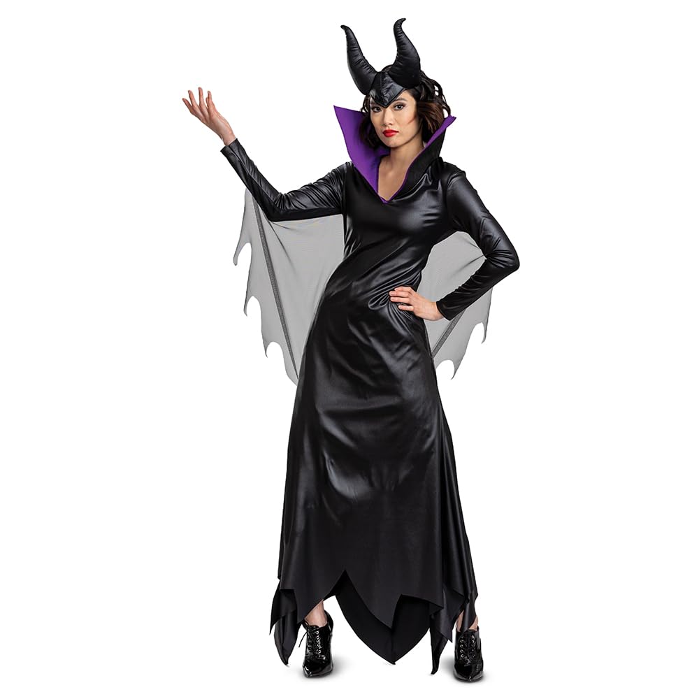 Disguise Disney Maleficent Fancy Dress for Women, Officially Licensed, Includes Iconic Maleficent Headpiece, Dress with Dimensional Collar and Mesh Cape, For UK 16-18