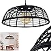 Suspension Mongolei en osier noir et plastique noir, élégant luminaire vintage idéal dans un salon rétro, Ø50 cm, hauteur ajustable, max. 130 cm, pour 3 ampoules E27 max. 40 Watt, compatible LED