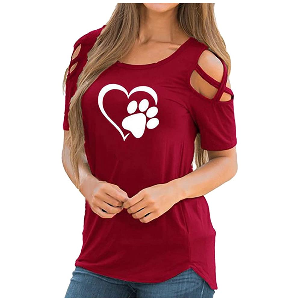 Womens Summer Tops Short Sleeve Criss-Cross Cold Shoulder O-Neck Tee T-Shirt Blouse