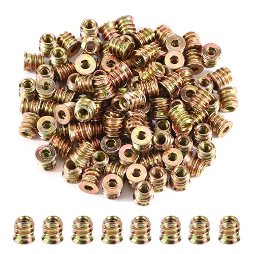 100 tuercas roscadas M4 x 10 mm, inserción roscada de madera, manguitos roscados, casquillo de rosca de aleación de zinc, tuerca hexagonal, rosca para muebles de madera