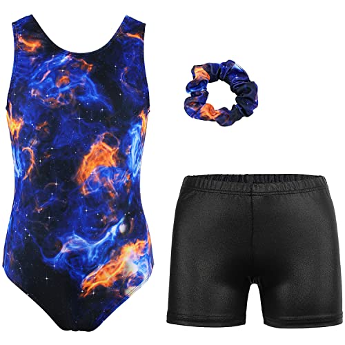 Image of MODAFANS Leotards for Girls Gymnastics with Shorts Dance unitards Tumbling Biketards with Hair Scrunchie for3-13T